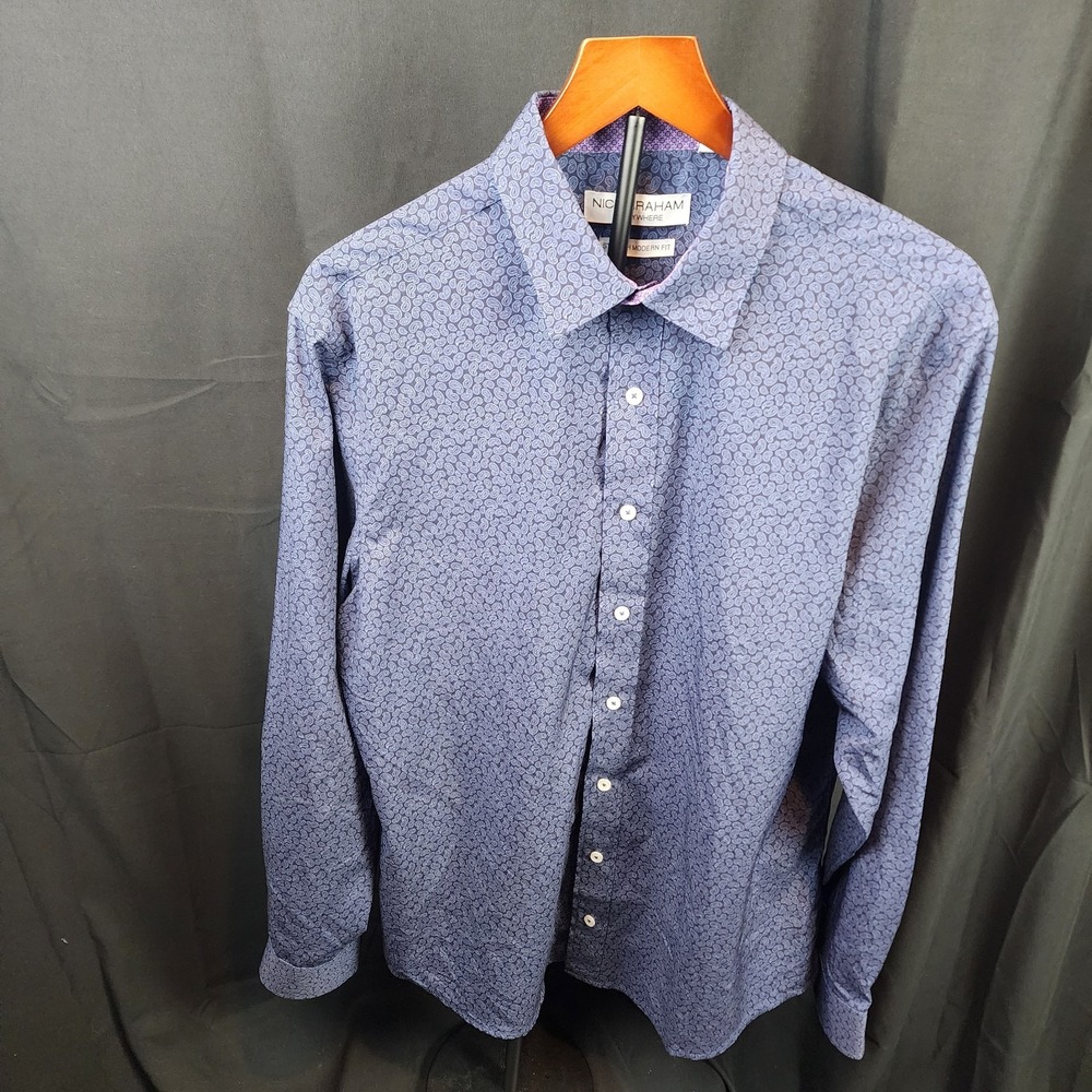 Nick Graham‎ Everywhere Button Up Shirt Long Sleeve Stretch Size Large Pattern